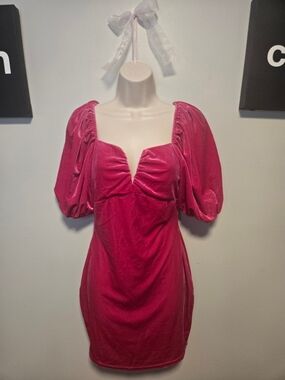 Flying Tomato Fuchsia Velvet Puff-Sleeve Mini Dress